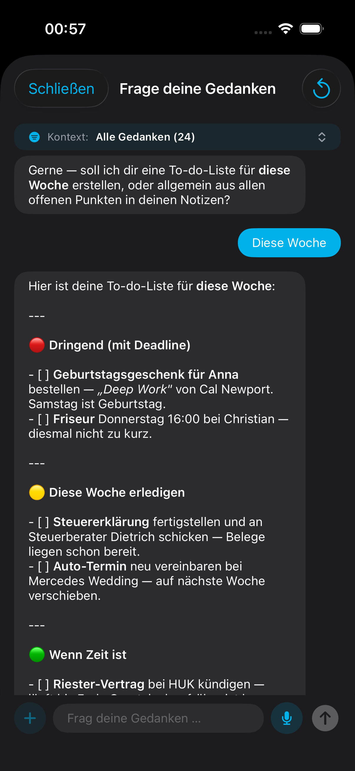 KI-Chatbot beantwortet eine Frage aus deinen eigenen Gedanken