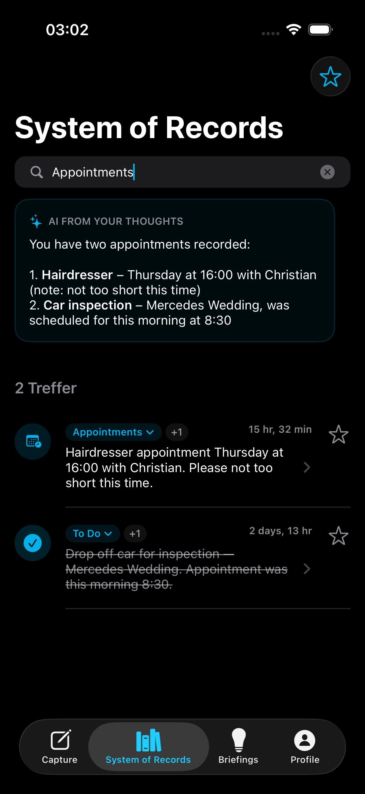 AI Search — find appointments and answers from your own thoughts